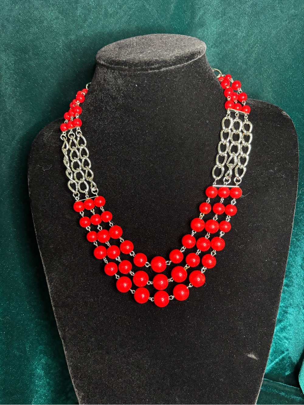 Red Beaded Multi-Row Necklace by
